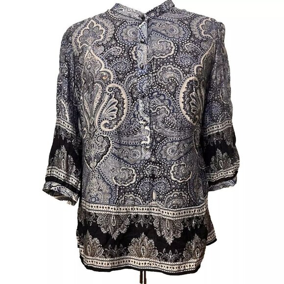 New York & Company. Size XL. Rayon/nylon. Chiffon Border Print. Pullover. B20 - Picture 1 of 7